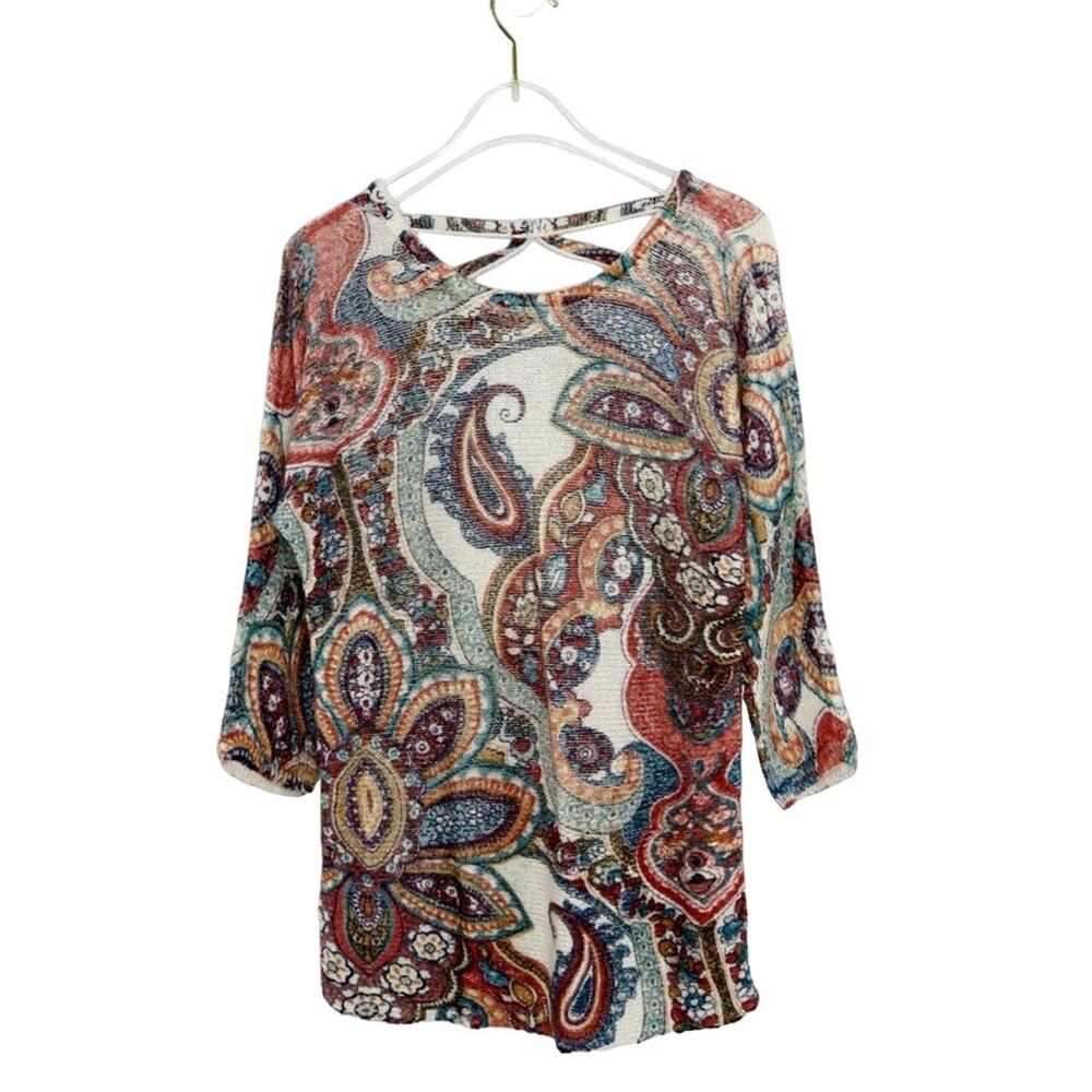 Vintage Chicos Paisley Knit Blouse Retro Paisley Top Small
